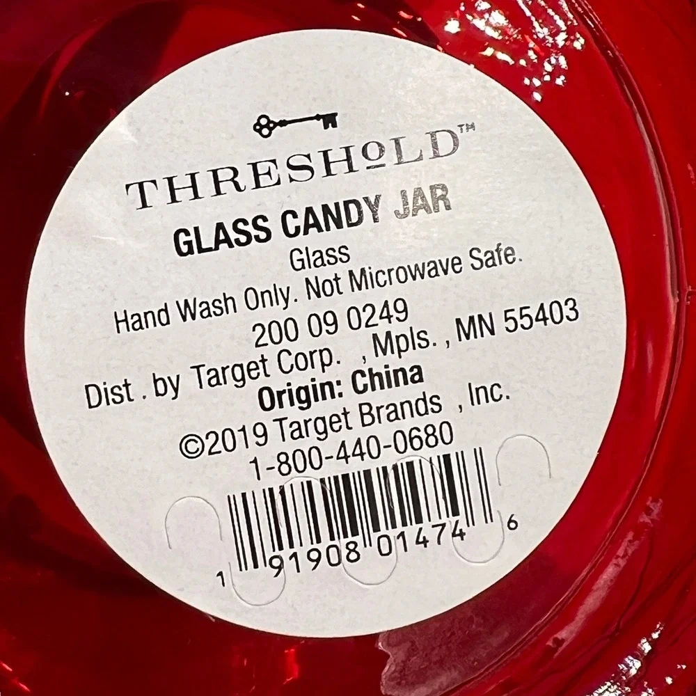 Threshold Glass Candy Jar Red Excellent Quilted Farmhouse 200 09 0249